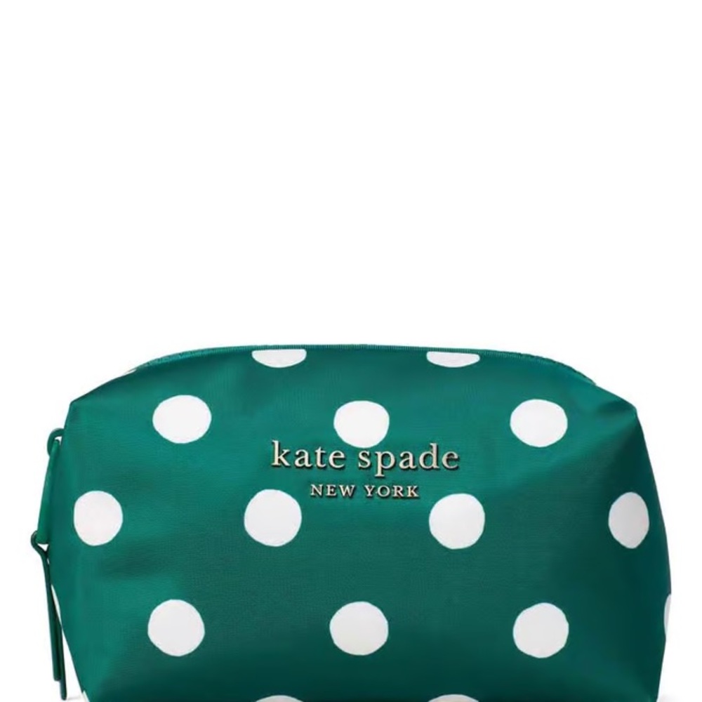Kate Spade Green Everything Puffy Dots  Cosmetic Bag